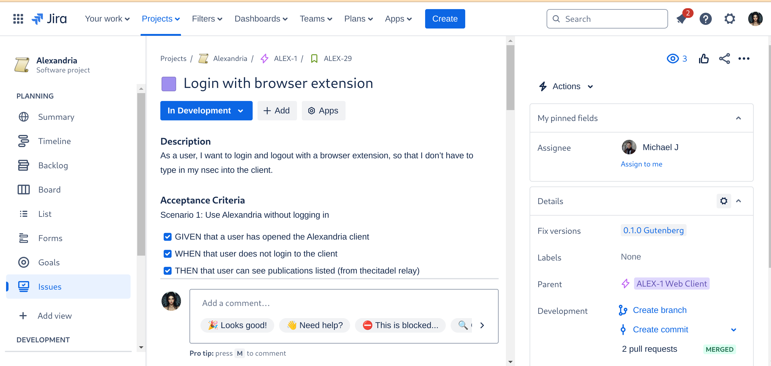 Gherkin-style story in Jira