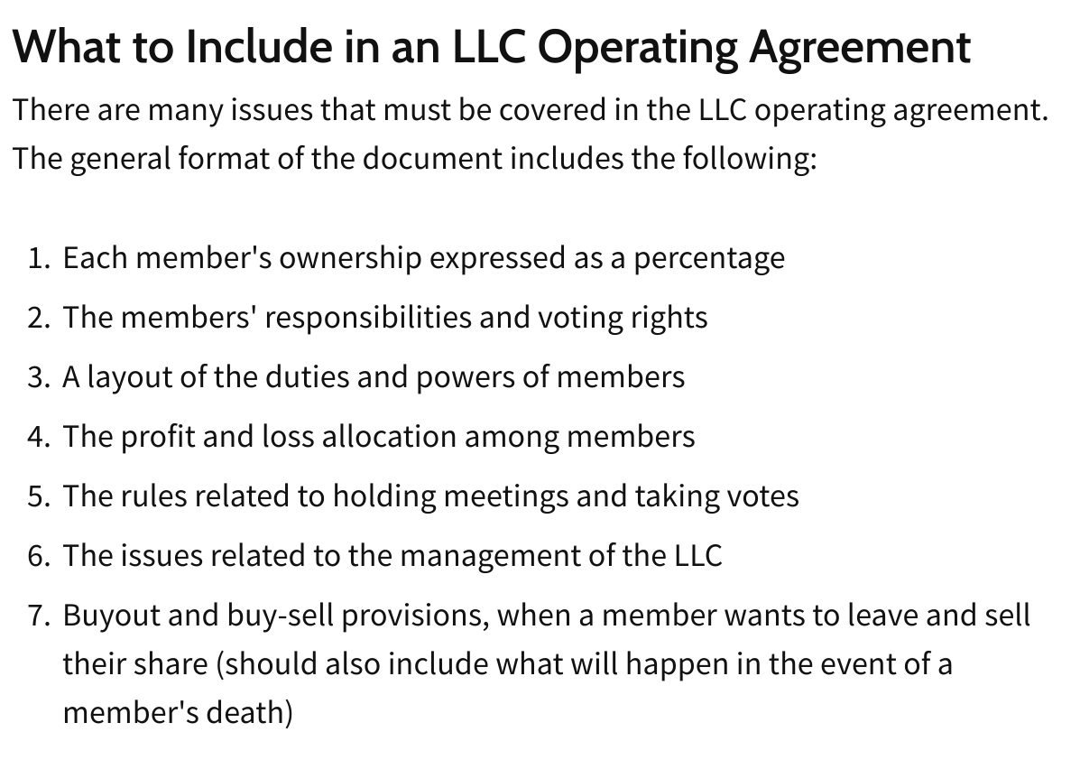 LLC Operating Agreement topics