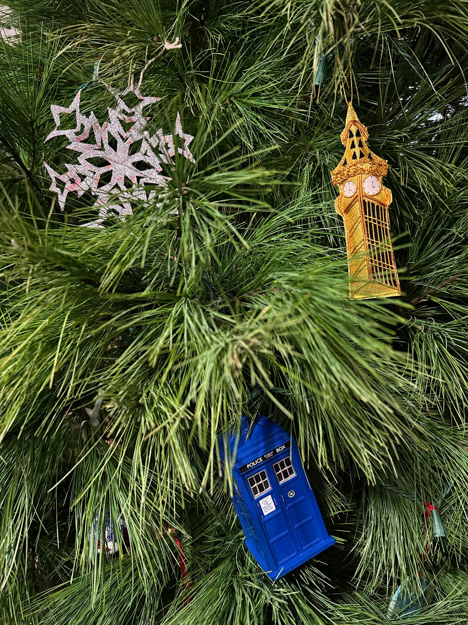 The pop culture ornament tableau: TARDIS,…