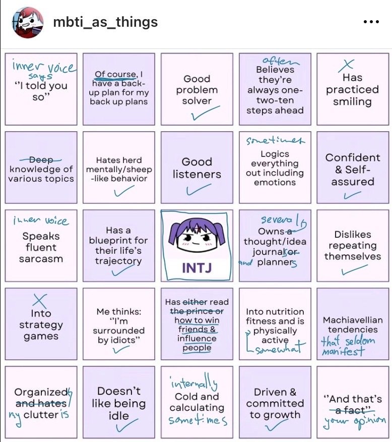 INTJ bingo card from MBTI_as_…